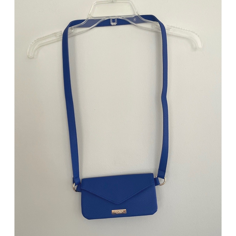 Escada Fragrances Cobalt Blue Pebbled Envelope Crossbody Bag Gold Logo Plaque